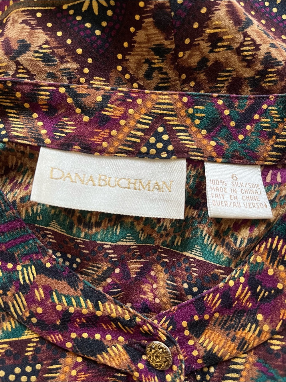 Dana Buchman Silk Multicolor Long-Sleeve Botton up Shirt Size 6 - Picture 6 of 11